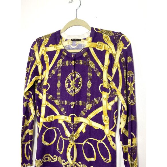 J McLaughlin Purple Gold Button Down Cotton Blend Cardigan Layered Sweater Sz XS - Picture 3 of 11